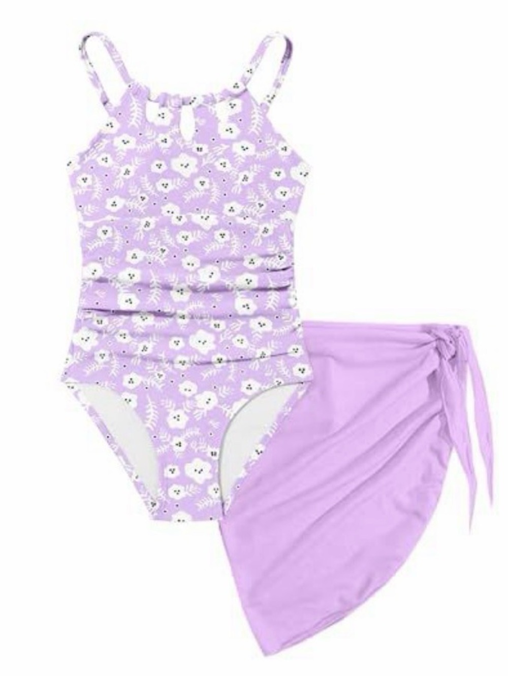 Lilac Floral One-Piece Swimsuit with Matching Sarong